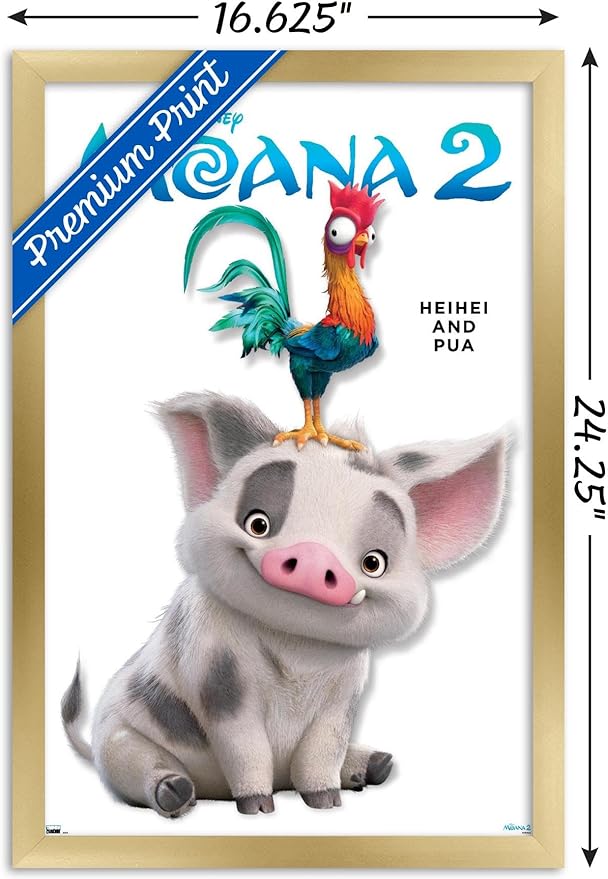Disney Moana 2 - Heihei and Pua Feature Series Wall Poster, 22.4L" x 14.7W", Gold Framed Version