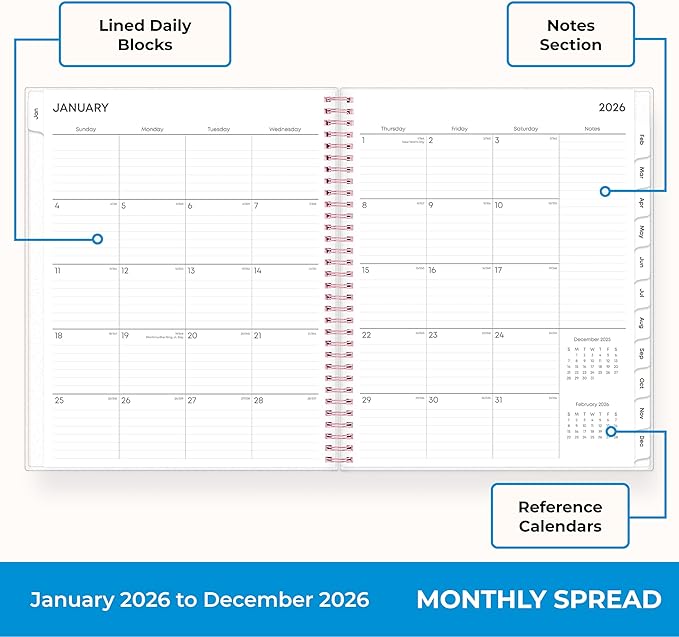 Blue Sky 2026 Weekly and Monthly Planner Calendar, January 2026 - December 2026, 8.5" x 11", Flexible Cover, Laminated Tabs, Durable Twin Wire Binding, Storage Pocket, Joselyn