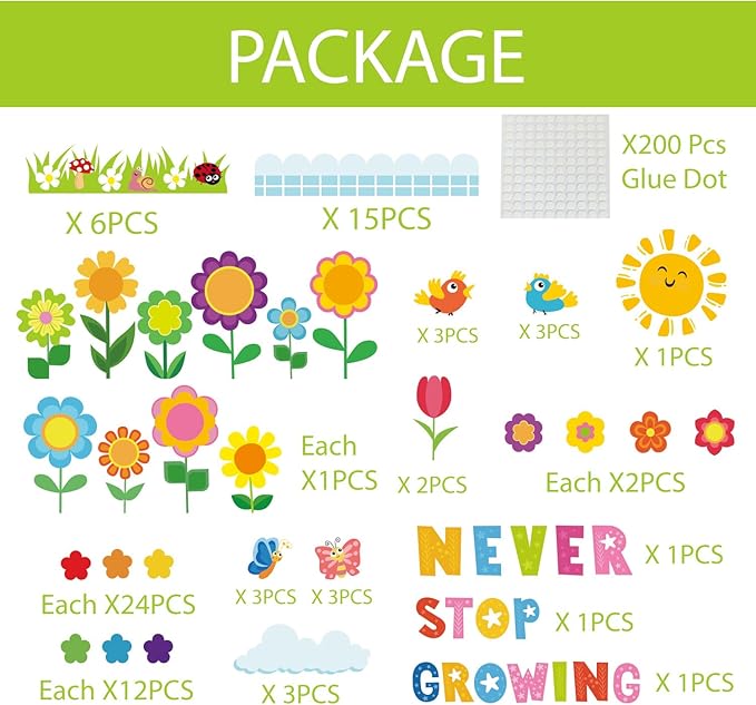 Spring Bulletin Board Decorations - 168Pcs Spring March Classroom Decorations Spring Cutouts with Grass Bulletin Board Borders for Home Chalkboard Wall Door Decor