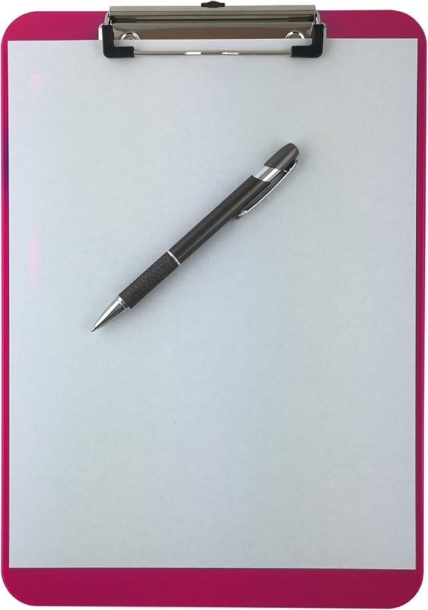 Trade Quest Plastic Clipboard Opaque Color Letter Size Low Profile Clip (Pack of 6) (Pink)