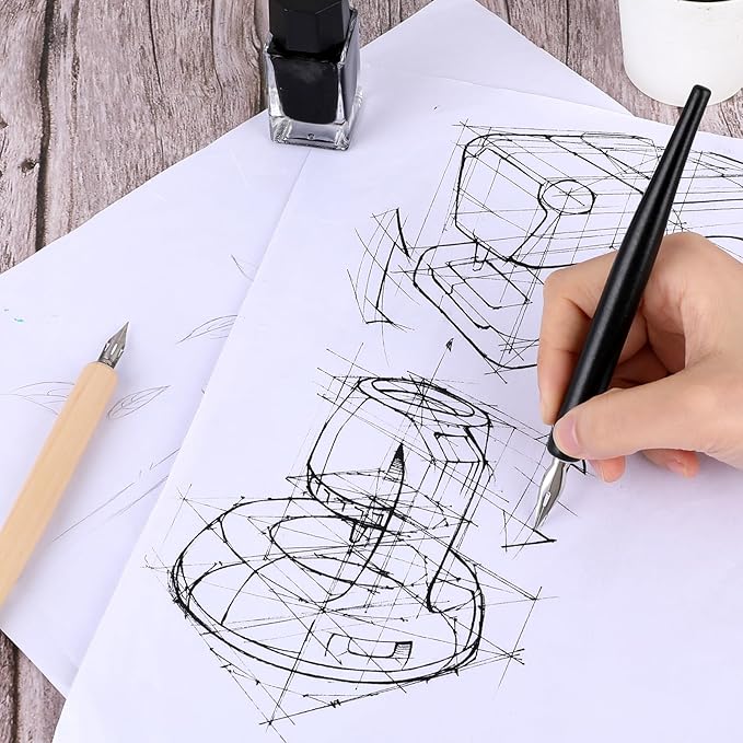 12PCS Comic Pen Nibs Set, Oblique Calligraphy Dip Pen Nib Holder with Stainless Steel Replacements for Writing, Signing, Painting