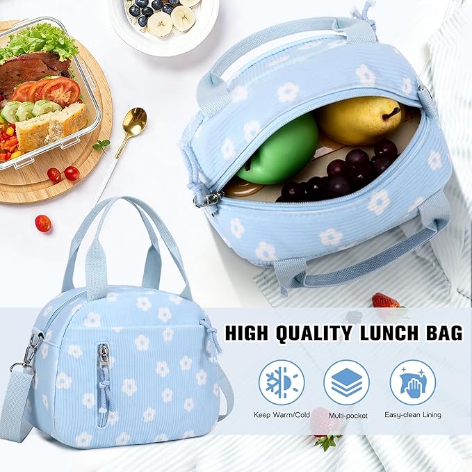 Bevalsa Backpack for Gilrs, 3PCS Corduroy Kids Backpack Set with Lunch Box & Pencil Pouch, Bookbag Daypack Laptop Bag for Women Teens Elementary Middle High School