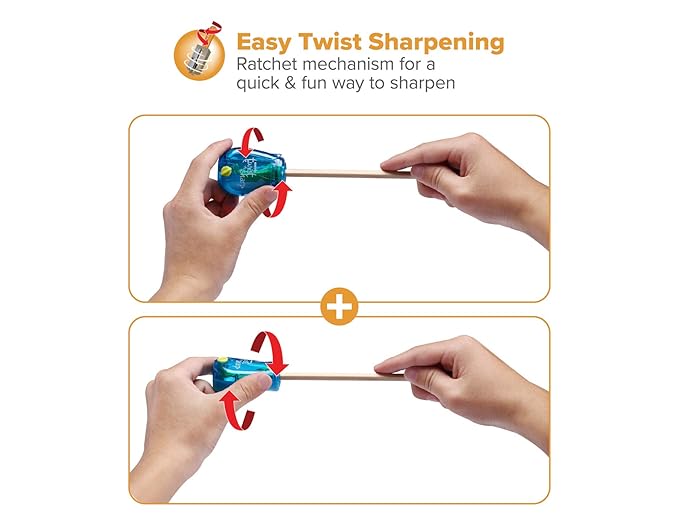 Bostitch Office Pencil Sharpener, Twist-N-Sharp, 3-Pack with 12 Colored Pencils for Kids Activities or Adult Coloring
