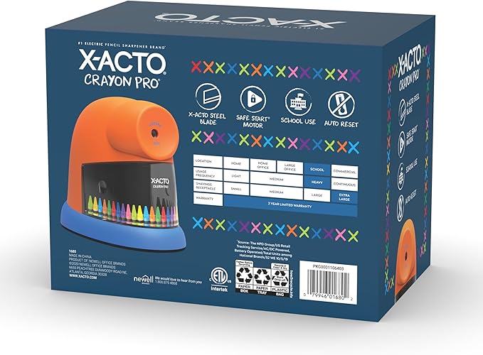X-ACTO Crayon Pro Electric Sharpener, SafeStart Automatic Motor, Great for Home or School Use