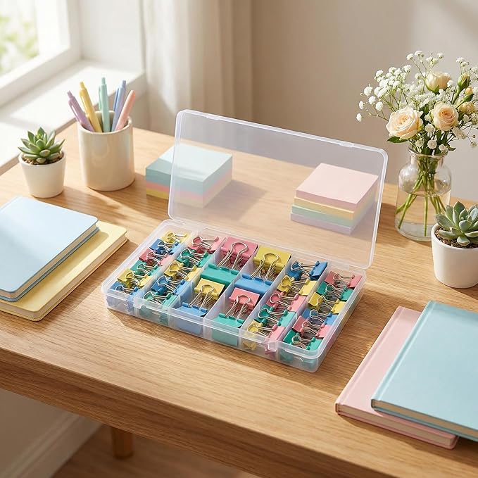 Binder Clips Assorted Sizes, 140 PCS Colored Binder Paper Clips Office Clips Office Supplies Desk, 4 Sizes Cute Binder Clips Large Medium Binder Clip Small Paper Clips Medium Paper Clamps (Colored)