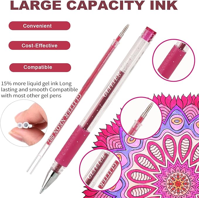 90 Pack Pink Red Tone Gel Pens, 30 Pink Red Gel Pens with 60 Refills,40% More Ink Colored Gel Pens for Adults Coloring Drawing Doodling Scrapbook Journaling
