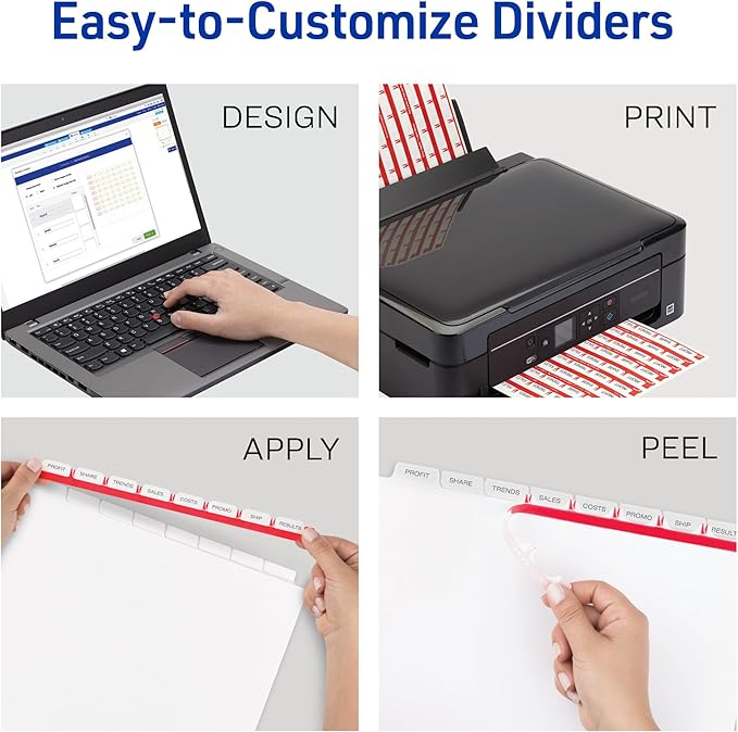 Avery 8-Tab Binder Dividers, Easy Print & Apply Clear Label Strip, Index Maker, White Tabs, 25 Sets (11447)