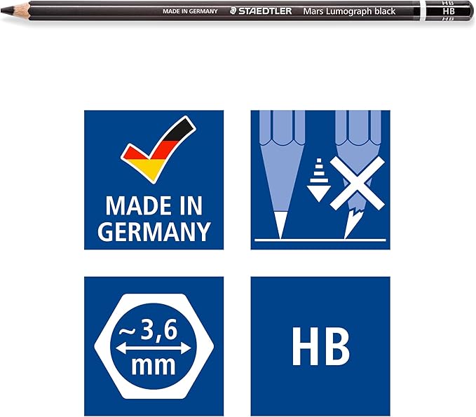 Staedtler Mars Lumograph Black, Carbon Blend Provides Jet Black Lines, Professional Art Pencils, Tin of 6 Assorted Black Sketch Pencils, 100B G6