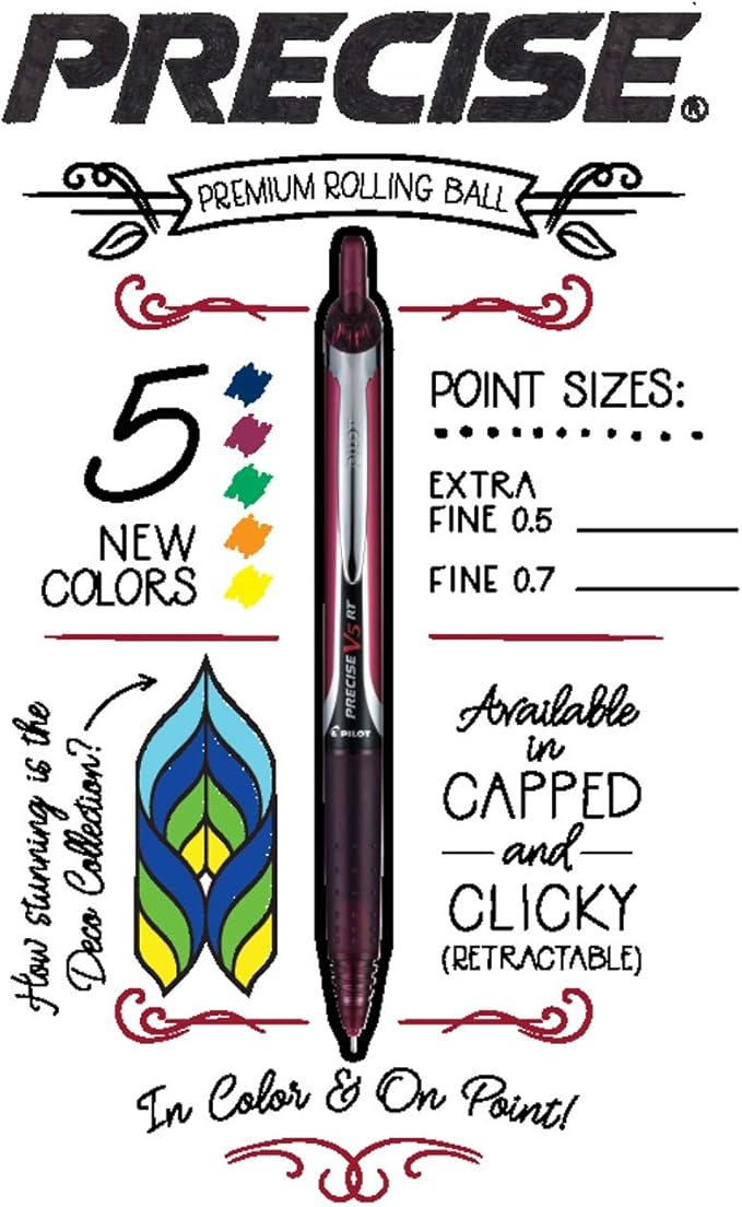 Pilot Precise V5 RT Refillable & Retractable Rolling Ball Pens, Extra Fine Point Pens, 0.5 mm, Vibrant Bulk, Pack of 48 - Ideal for School, Journaling & Office Writing
