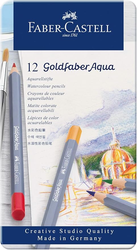 Faber-Castell Goldfaber Aqua Watercolor Pencils - Pre-Sharpened Water Colored Pencils (12 Count)