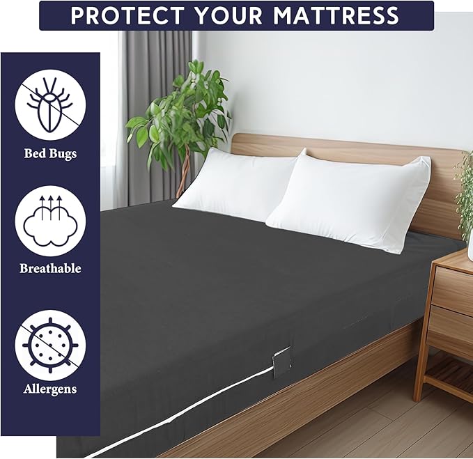 Zippered Mattress Fitted Protector Deep Mattress Encasement Soft Zipper Fitted Sheet Microfiber Bed Sheet Cover for Bed (Dark Gray,Twin XL,12-16in)