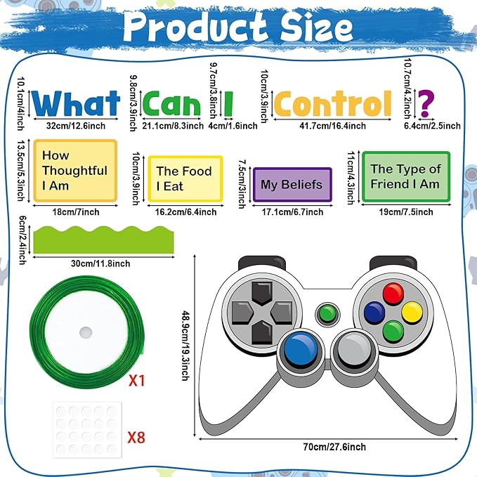 Growth Mindset Video Game Theme Bulletin Board Set Things I Can Control Positive Back to School Bulletin Decor for Classroom Mental Health Inspirational Gamer Cutouts for School Chalkboard Wall Decor
