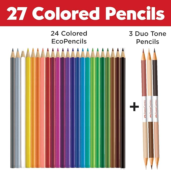 Faber-Castell World Colors Ecopencils, 27 Count - Diverse Skin Tone Colored Pencils For Kids