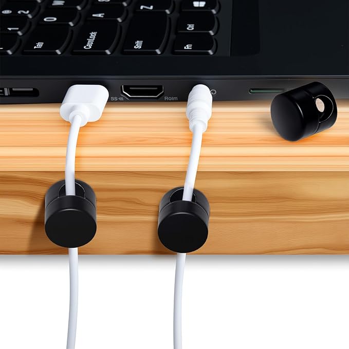 8 Sets Charger Holders for Cords, Matte Black Color Adjustable Cable Anchor Holders, Adhesive Metal Cord Clips, Cable Management Wire Organizers for Desk, Office, Nightstand