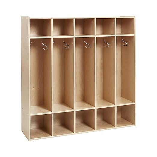 ECR4Kids Streamline 5-Section Coat Locker with Cubby Storage, Classroom Furniture, Natural