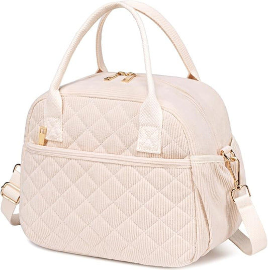 CAMTOP Lunch Box for Women Insulated Lunch Bag Lunchbox Cooler Thermal Leakproof Quilted Reusable Lunch Tote Bag for Work School Travel Picnic (Z-Beige)