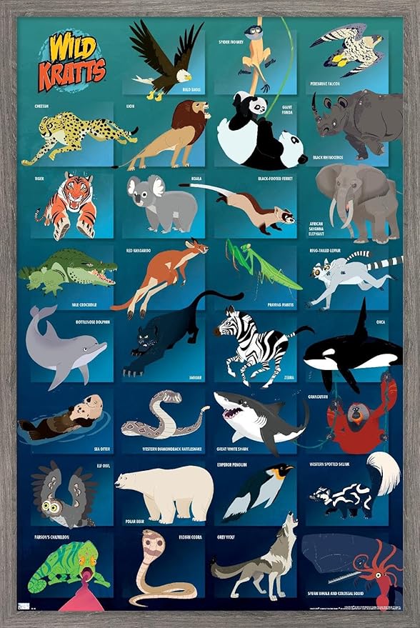 Wild Kratts - Grid Wall Poster, 34L" x 22.4W", Barnwood Framed Version