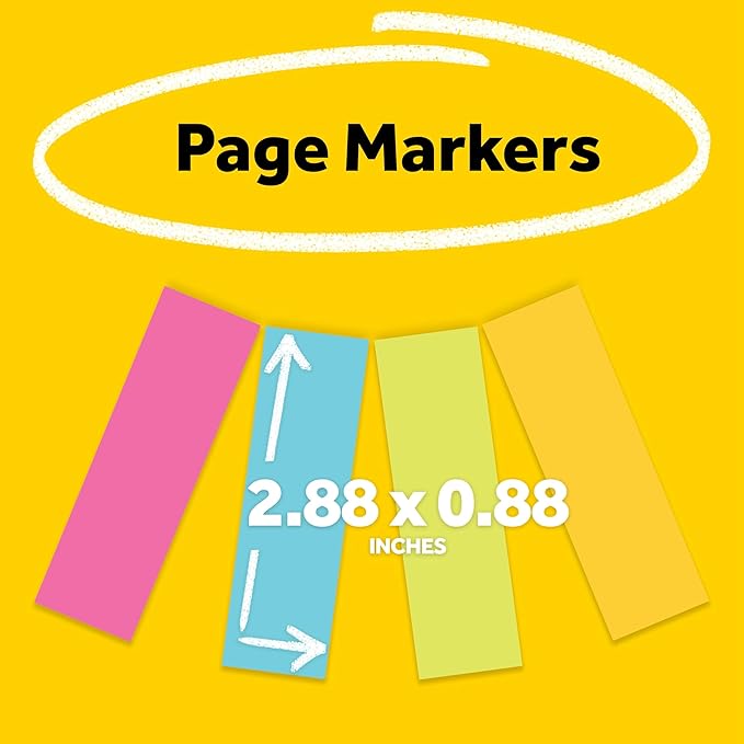 3M 6714AU Post-It Page Markers, Assorted Brights, 50 Strips/Pad, 4 Pads/Pack