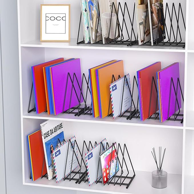 2 Sets Upgraded Triangle File Folder Rack,7 Sections File Holder,File Storage Sorter/Stand,Desktop File Organizer,Wire Organizer Rack,Magazine Folder Holder,Letter/Legal, Anti-Scratch/Rusty