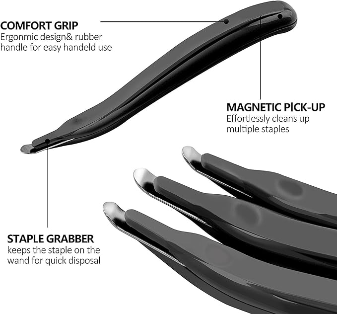 KTRIO Magnetic Staple Remover Tool 6 Pack, Professional Stapler Removers Flat Staple Puller Stick for Classroom, Office, Home, Classic Black