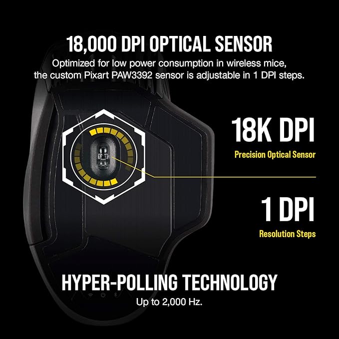 Corsair Dark Core RGB Pro SE, Wireless FPS/MOBA Gaming Mouse with Slipstream Technology, Black, Backlit RGB LED, 18000 DPI, Optical, Qi Wireless Charging Certified (Renewed)
