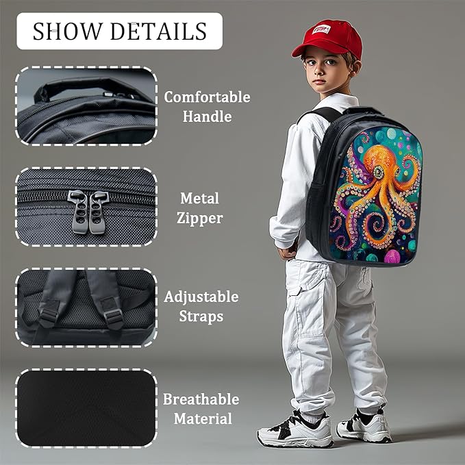 Octopus Backpack Set 3 Piece School Bags and Lunch Box with Pencil Case Octopus Bookbag Set for Toddler Kids Girls Boys Teens Kindergarten Elementary Middle