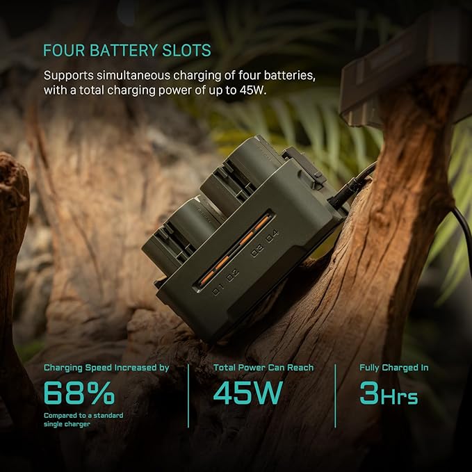 Tilta LP-E6P Battery Charging Kit with 4 USB-C Rechargeable Batteries – Compatible with Canon EOS R5 Mark II, R6 Mark II, R7, R6, R5, R, 5D IV, 6D, 7D II, 90D, 80D, 70D, 60D, 60Da – Green