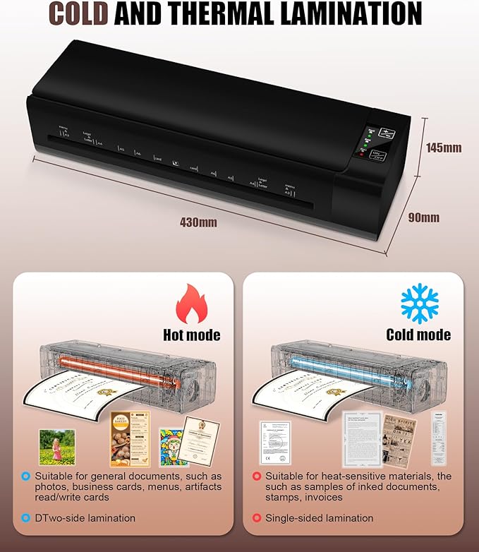 A3 Laminator Machine,13 Inch 9-in-1 Laminating Machine with Laminating Sheets,Thermal Laminator Hot & Cold with Fast Warm Technology for Home,Office or School Supplies(Black)