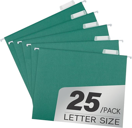 Green Hanging File Folders 25 Pack Letter SizeColored File Folders with 1/5-cut Tabs,Stay Organized for Your Home and Office Bulk File and Documents