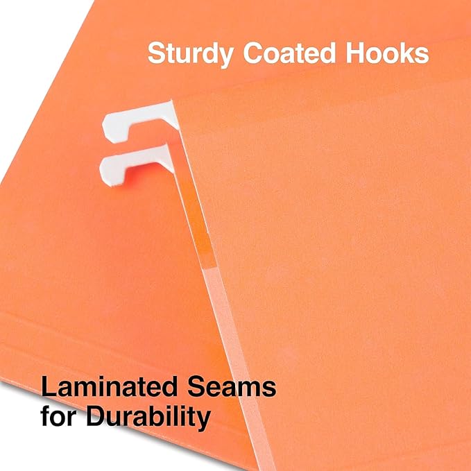 Staples Hanging File Folders, Letter Size, 1/5‑Cut Tabs, Assorted Colors, Includes Adjustable Tabs & Paper Inserts – 25/Pack