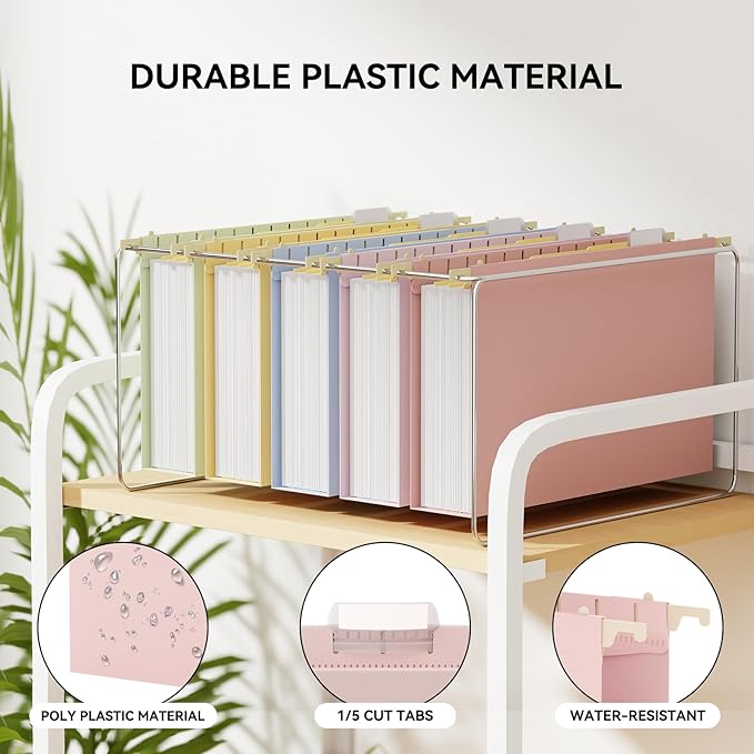 Ansook Plastic Legal Size Hanging File Folders,Extra Capacity 2" Expandable Legal File Folders Hanging with Tabs,12 Pack Pastel Hang Folders for Filing Cabinet, Office School Hanging File Organizer