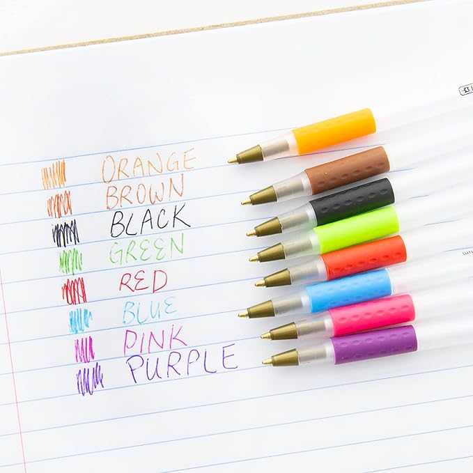 BAZIC Ballpoint Pen Prima 8 Color Stick Pens, Soft Grip 1.0 mm Bold Point Smooth Writing, for Office School Teacher (8/Pack), 1-Pack