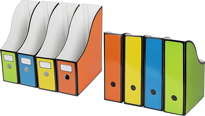 Simple Houseware 12-Pack Magazine File Holder Box, Foldable Cardboard Organizer with Label Slot, Multicolor