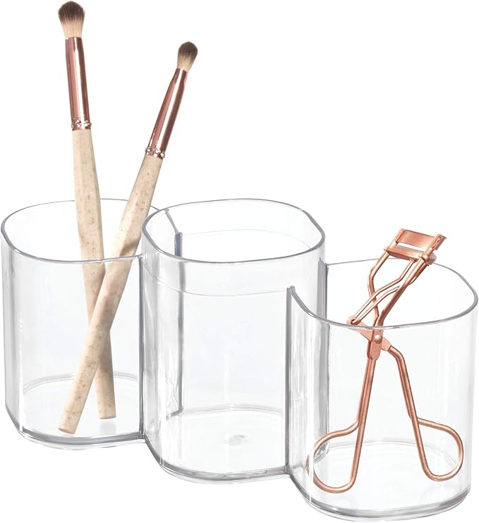 iDesign 30720M2 Clarity Plastic Divided Vanity, Multi-Level Bathroom Accessory Organization, Trio Cup - Set of 2, 2 Count