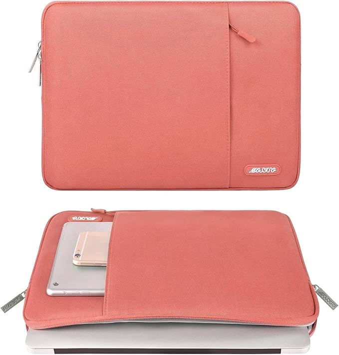 MOSISO Laptop Case 13.3 inch, 13-13.3 inch Laptop Sleeve Compatible with MacBook Air/Pro 13/Pro 14 M5 M4 M3 M2 M1, HP Dell ASUS Lenovo,Polyester Vertical Computer Sleeve Bag with Pocket, Coral