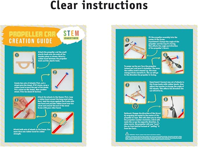 Rubber Band Propeller Car Kit (10 Pack) – DIY STEM Activity for Kids, Complete Science & Engineering Project for Kids, Classroom Bulk Set, Ages 8 and up