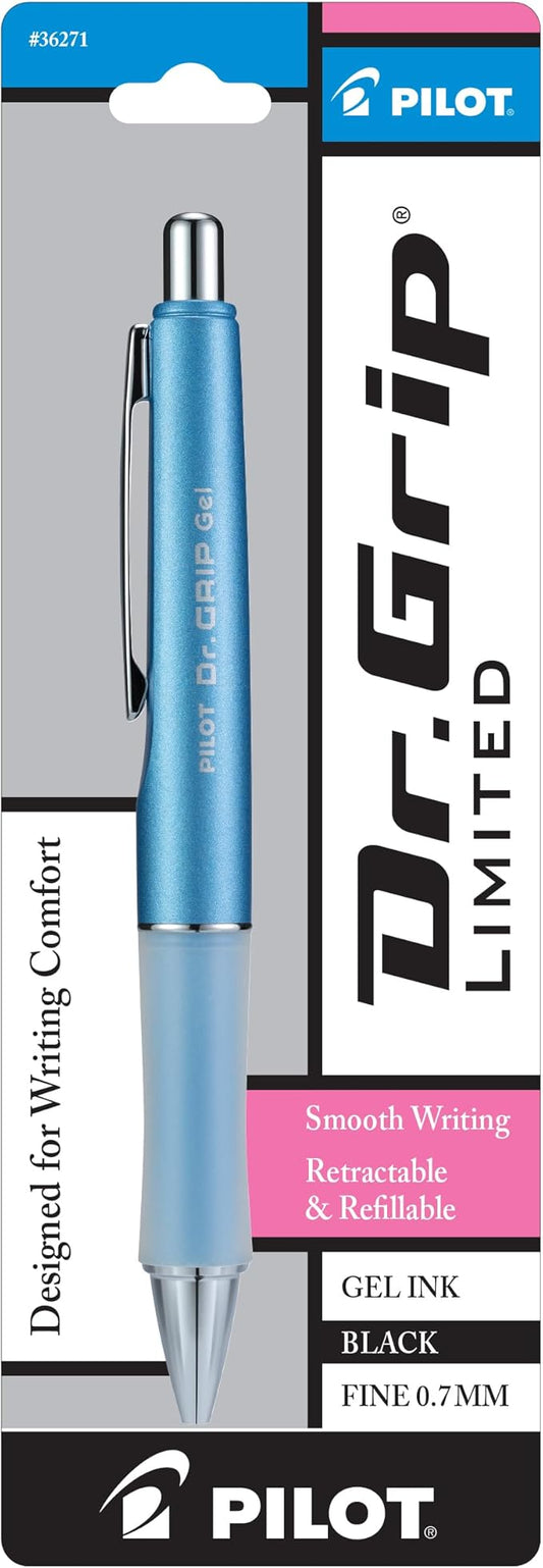 PILOT Dr. Grip Limited Refillable & Retractable Gel Pen, Fine Point, Black Ink, Single Pen - Ideal for School, Journaling & Office Writing