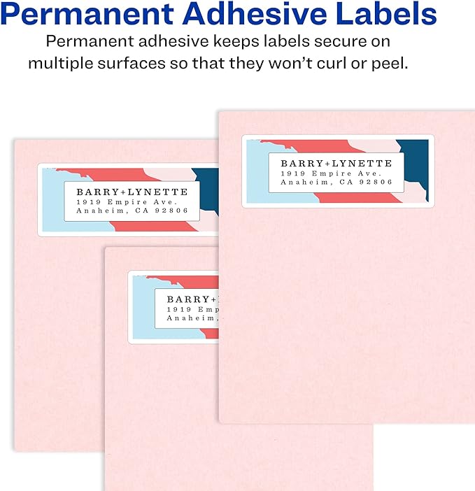 Avery Mailing Address Labels, Inkjet Printers, 350 Labels, 1-1/3 x 4, Permanent Adhesive, 5 Packs (8162)