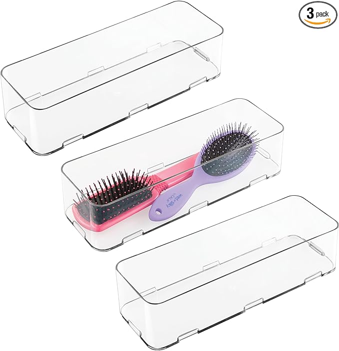 iDesign Interlocking Drawer Organizer for Kitchen, Bathroom, or Desk Drawers, Set of 3, Clear