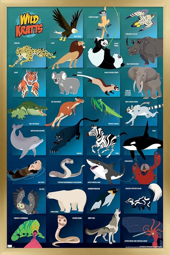 Wild Kratts - Grid Wall Poster, 22.4L" x 14.7W", Gold Framed Version