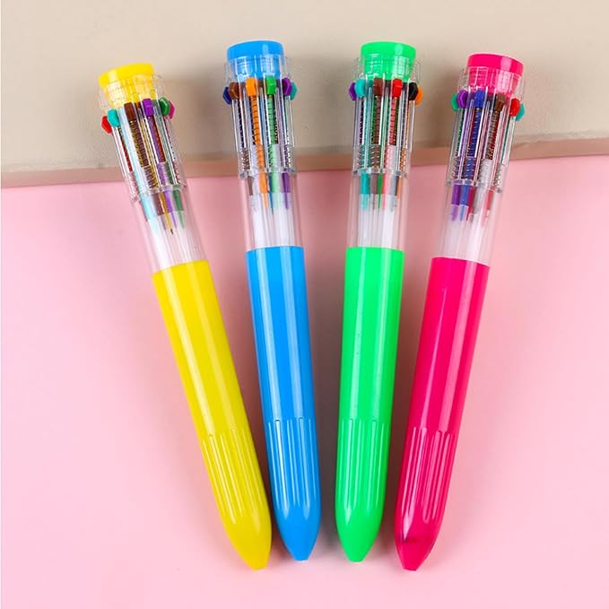 HeTaoCat Multicolor Pens 3 Pack 0.5mm 10-in-1 Retractable Ballpoint Pens - 10 Colors Transparent Barrel Ballpoint Pen for Office Supplies (Yellow)