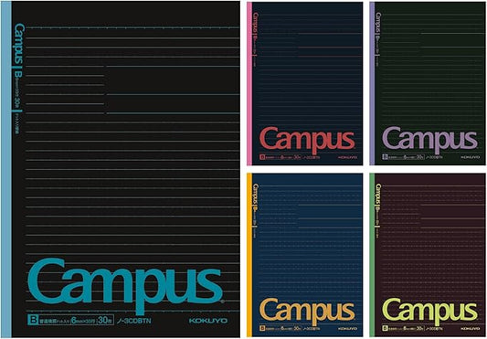 KOKUYO Composition Notebooks, 5 Pack Campus Semi-B5 Comp Book with Dot B 6mm Ruled, 30 Sheets, School Lined Notebook in Black, Journal Notebook for Women Work Study Note Taking. (NO-3CDBTNX5)