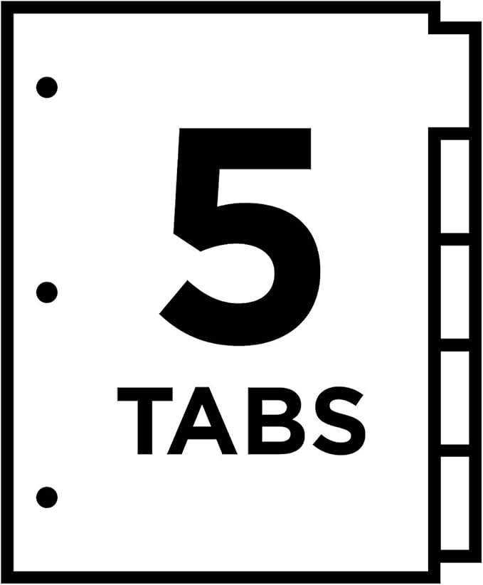 Avery Dividers for 3 Ring Binders, 5-Tab Binder Dividers, Plastic Binder Dividers, Insertable Big Tabs, Multicolor, 1 Set (11900) (Pack of 2)