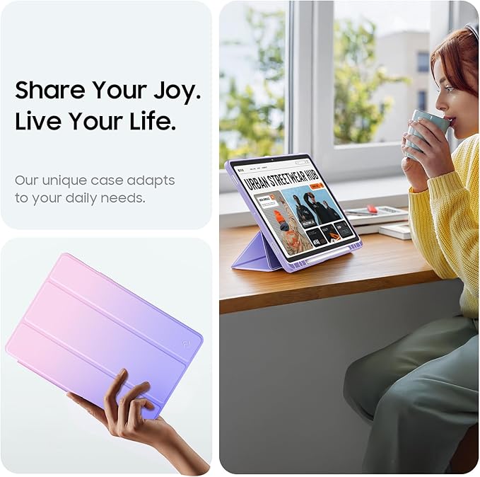 Fintie Hybrid Slim Case for Samsung Galaxy Tab S10 Lite/ S10 FE/ S9 FE 10.9 Inch/Tab S9 11 Inch with S Pen Holder, Shockproof Cover with Clear Transparent Back Shell, Auto Wake/Sleep, Fantasy Ombre