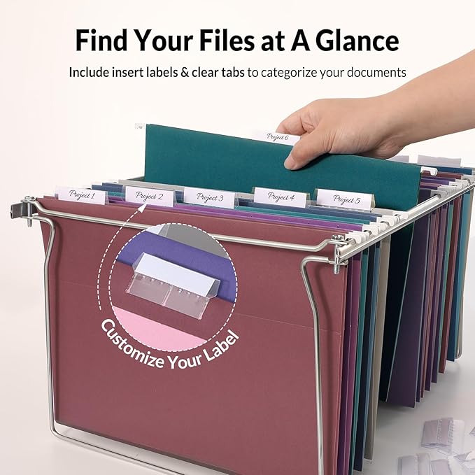 SUNEE Hanging File Folders Vintage Colors, 25 Pack Letter Size File Folders with 1/5-cut Tabs, Stay Organized for Your Home and Office Bulk File and Documents