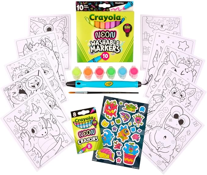 Crayola Neon Art Case (50+pcs), Neon Paint, Markers & Crayons, Kids Glow in The Dark Art Set, Gifts for Boys & Girls, Ages 5+