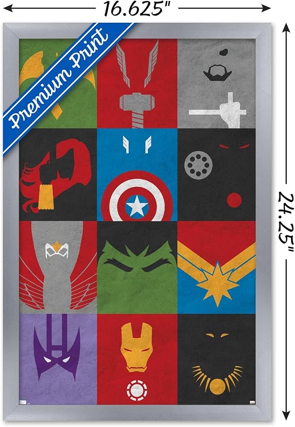 Trends International Marvel Comics - Avengers - Minimalist Grid Wall Poster, 14.725" x 22.375", Silver Framed Version