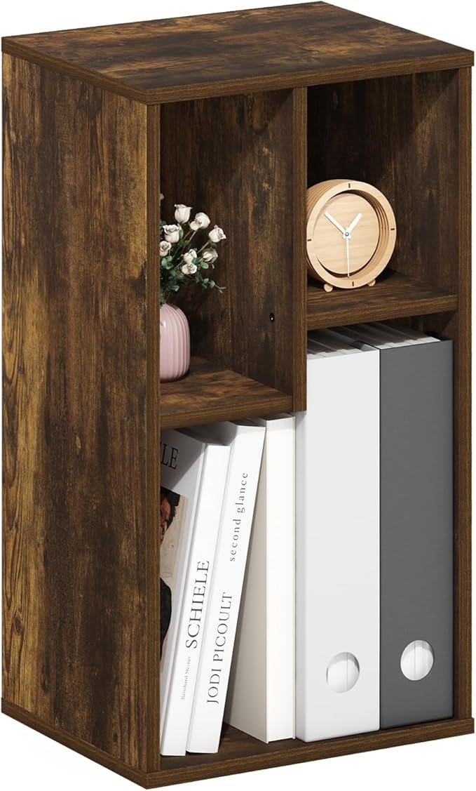 Furinno DALY Book Shelf, 3-Cube Bookshelf, Cube Storage Organizer Bookcase with Irregular Compartments, 9.4 x 11.7 x 21.3, for Living Room, Bedroom, Home Office, Amber Pine