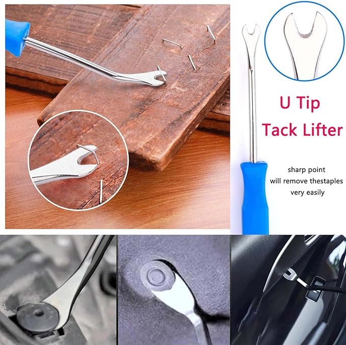 Upholstery Staple Remover Tack Puller Nail Remover Tool Set Nail Puller Plier, Staple Puller, Tack Lifter, Fastener Remover, for Furniture Floor Wall Wooden Case Photo Frame with a Leather Zipper Bag