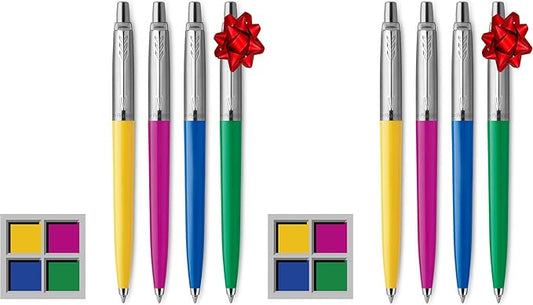 Parker Jotter Originals Ballpoint Pen Collection, Assorted Retro Finishes, Medium Point, Black Ink, Colorful Stationary, Desk Essentials, Signature Design, 4 Count (Pack of 2)